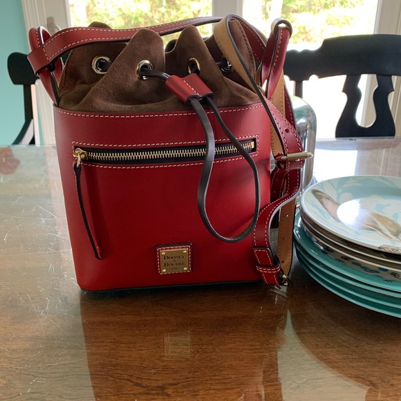 Dooney & Bourke Handbags - Dooney & Bourke Red Leather/Brown Suede Bag